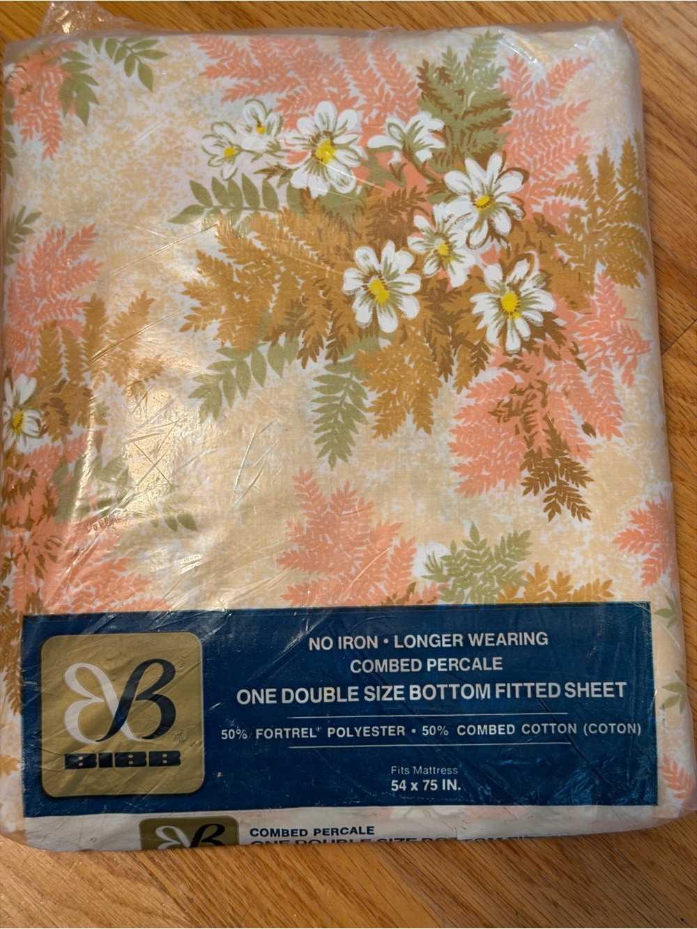 🆕Vintage Bibb NOS Spring Forest pattern 1970s full/DBL fitted sheet 50/50 percal
